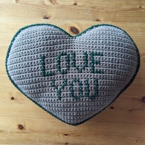Handmade Sweetheart Pillow - Love You - Crochet - Small - New Handmade Cond.